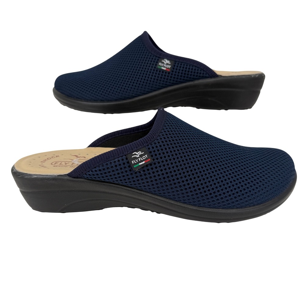 Fly Flot Anatomic Mesh Clogs Women Size 9 Navy Blue Italy Anti Shock Mules